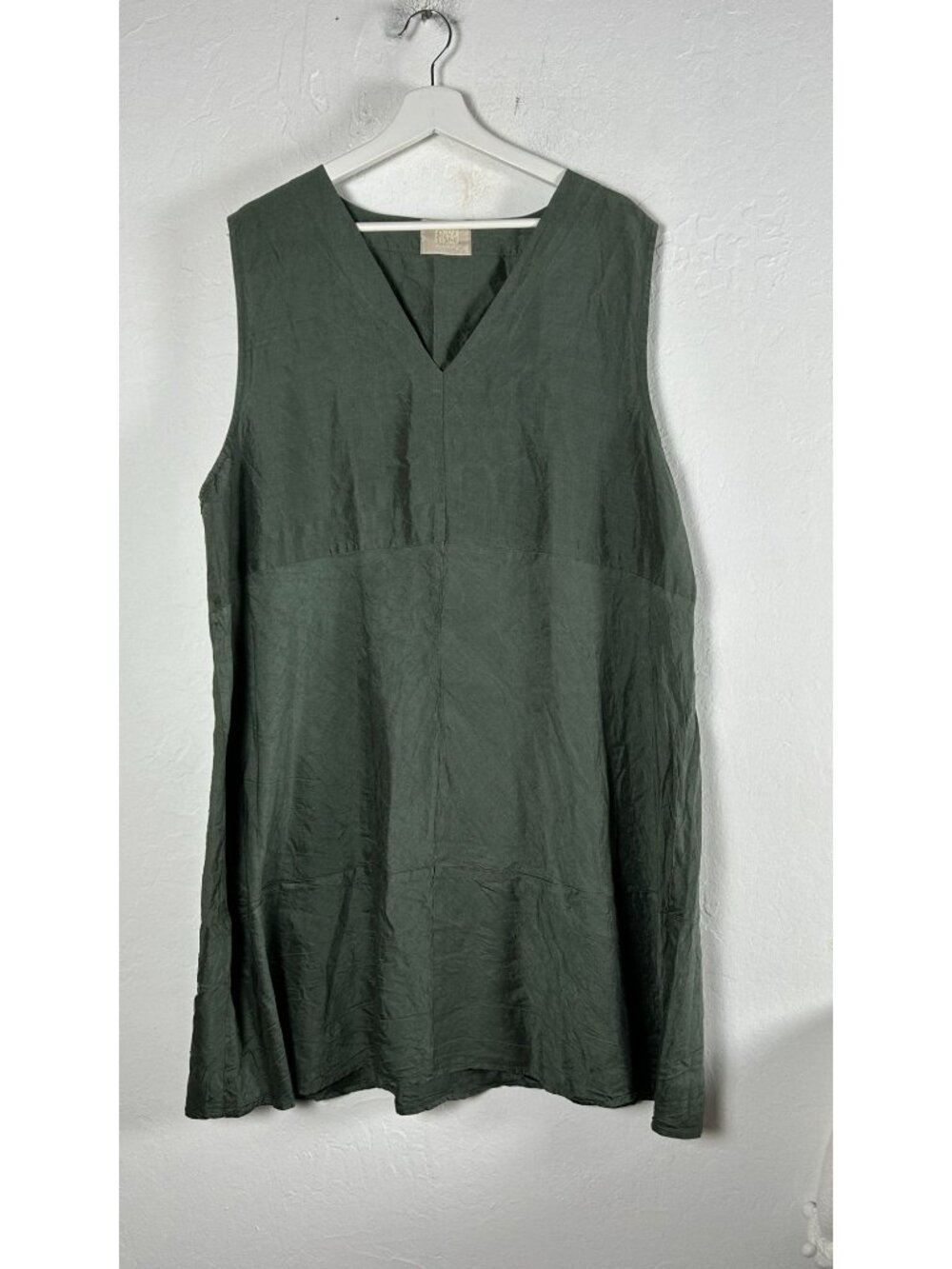 Vintage 90s Blue Fish Womens Green 100% Silk Sleeveless V-Neck Shift Dress